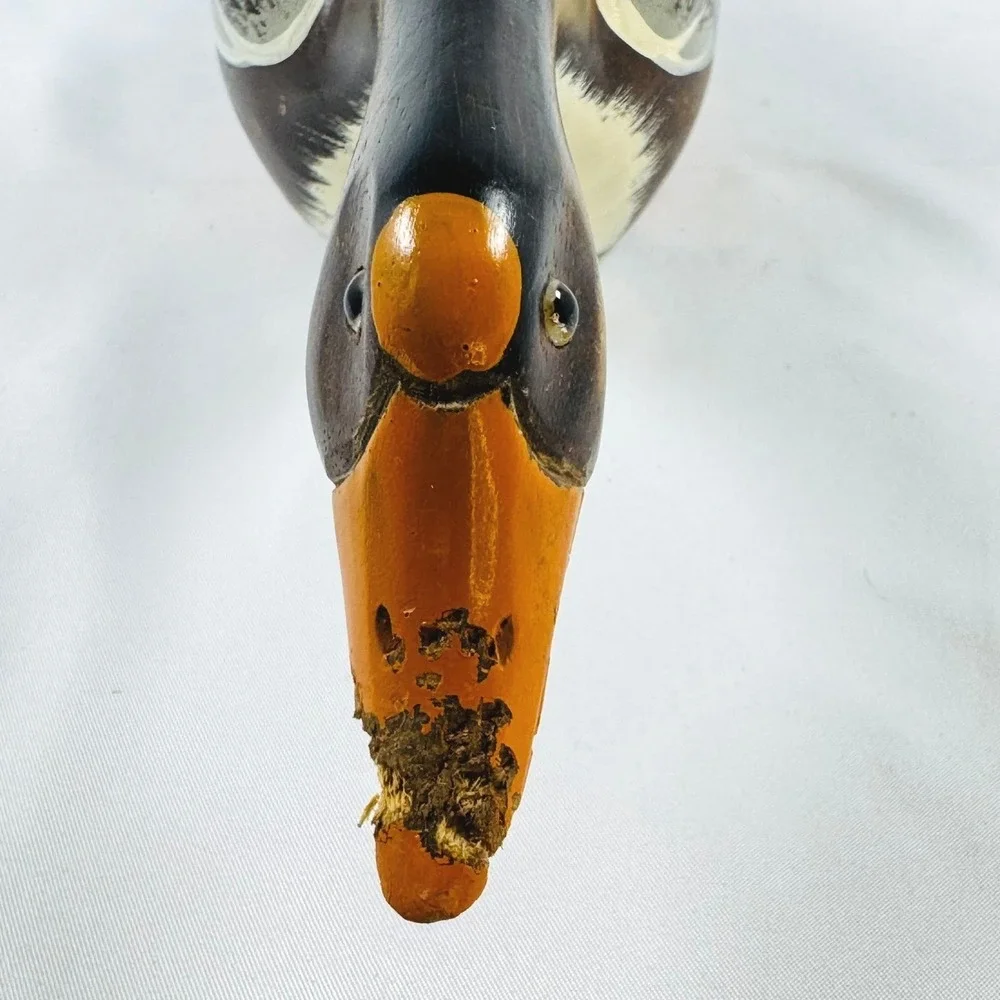 VTG Hand Carved Wood Goose Long Neck Duck Decoy Glass Eyes 13